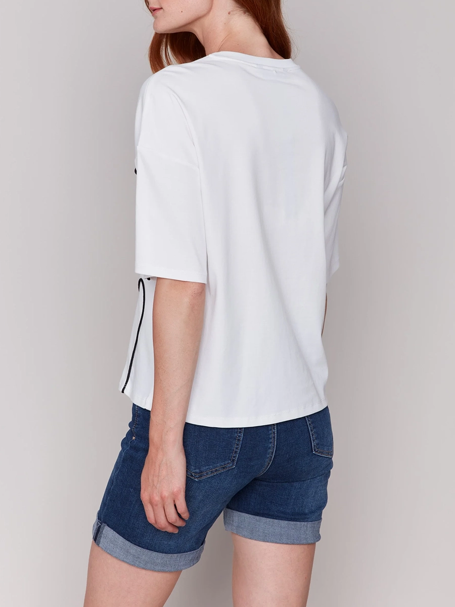 Fashion Abstract Line Drawing Cotton Short Sleeve