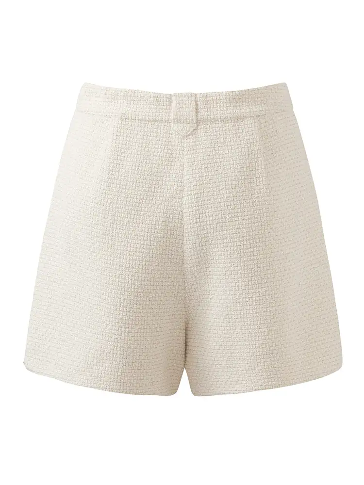 Ivory White Tweed A-Line Women Shorts