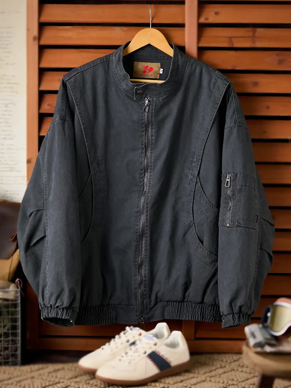 Men's Fleece Lined Washed Bomber Jacket
