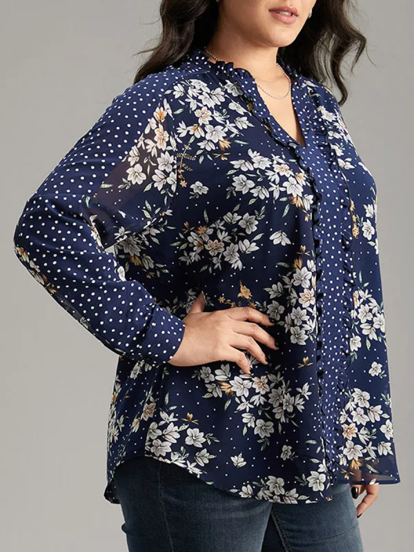 Elegant Senior Floral Long-Sleeved Shirt