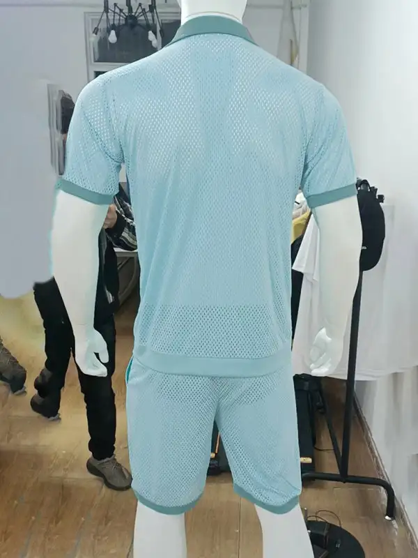 Knit Lapel Collar Short Sleeve Shorts