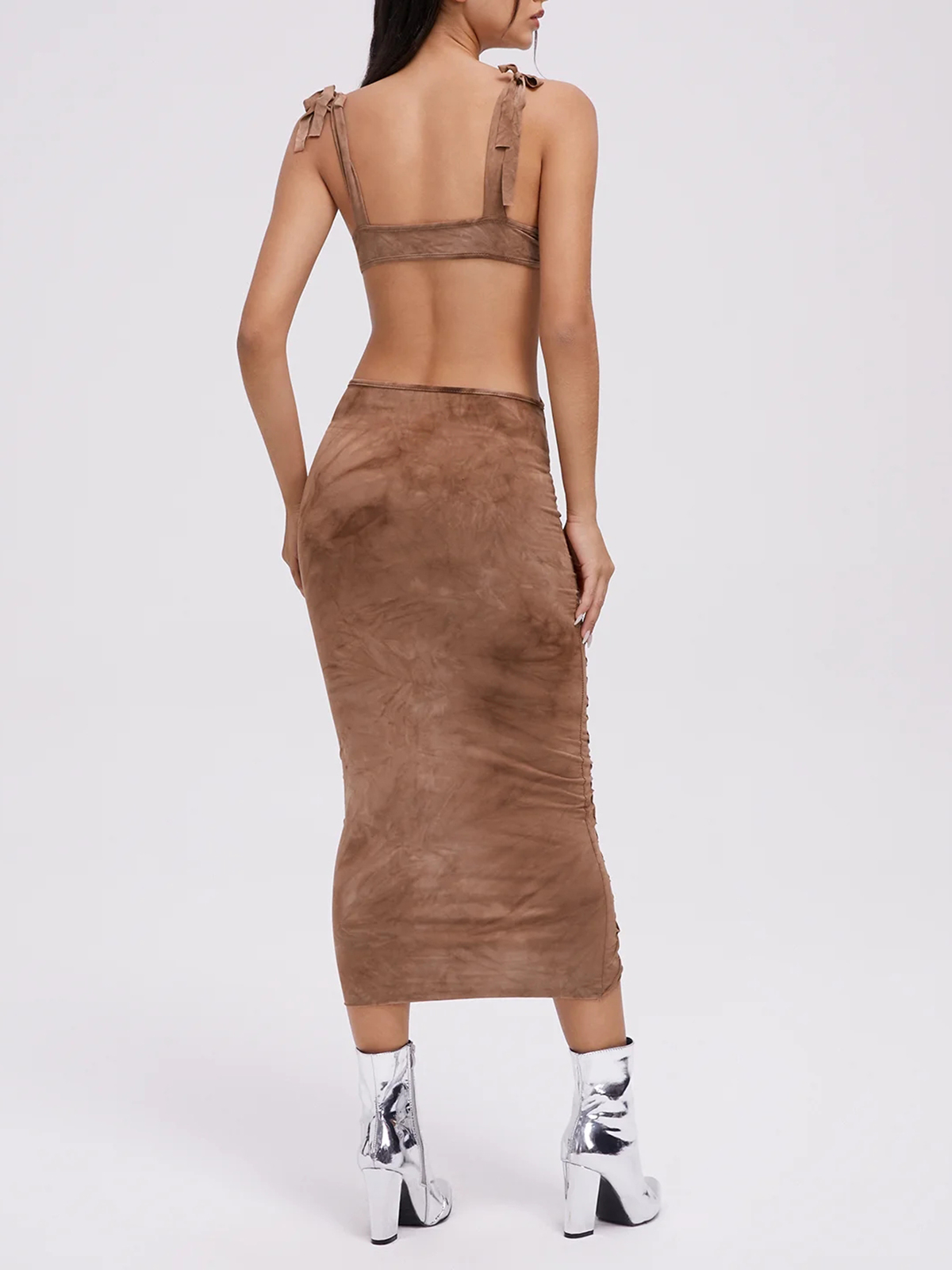 Street Brown Cut Out Dress Midi Dress