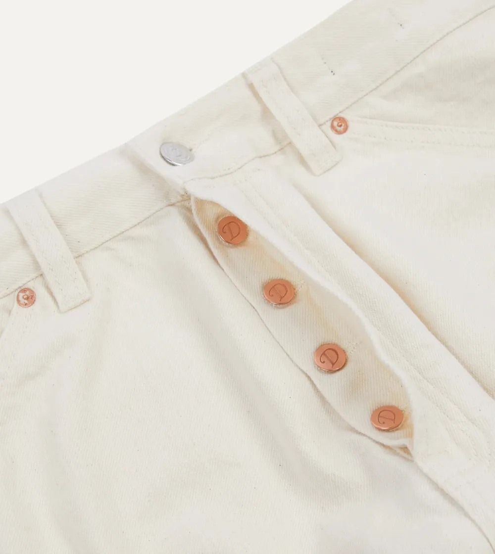 Ecru Colored Straight Leg Denim Pants