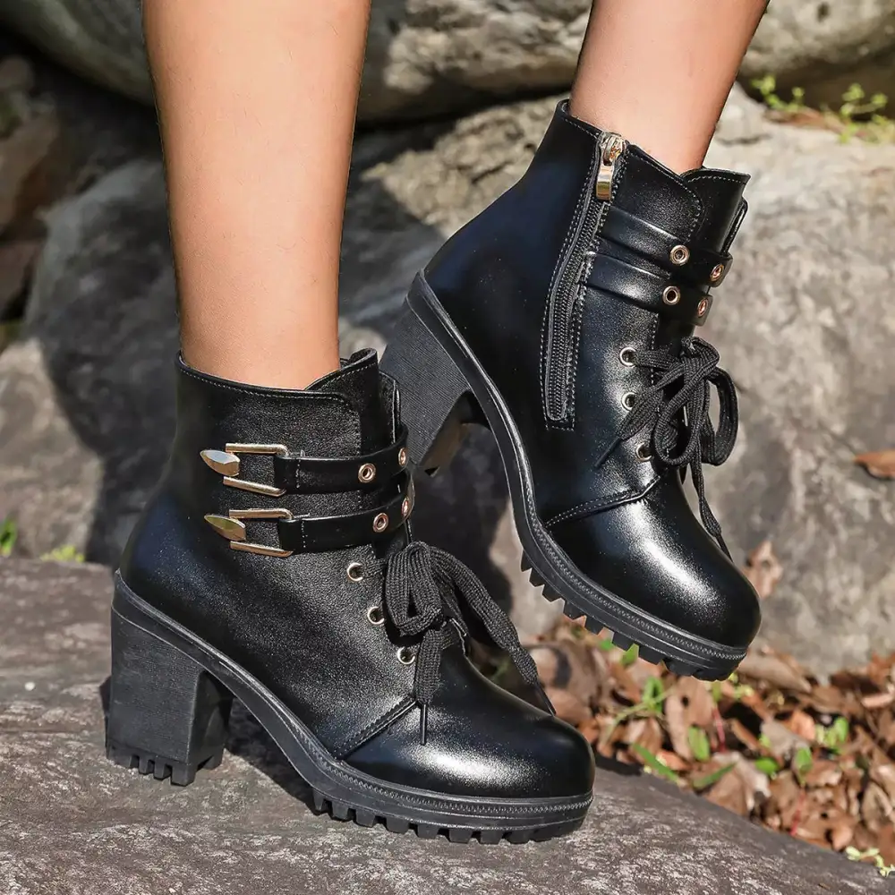 Classic Lace-Up Block Heel Boots