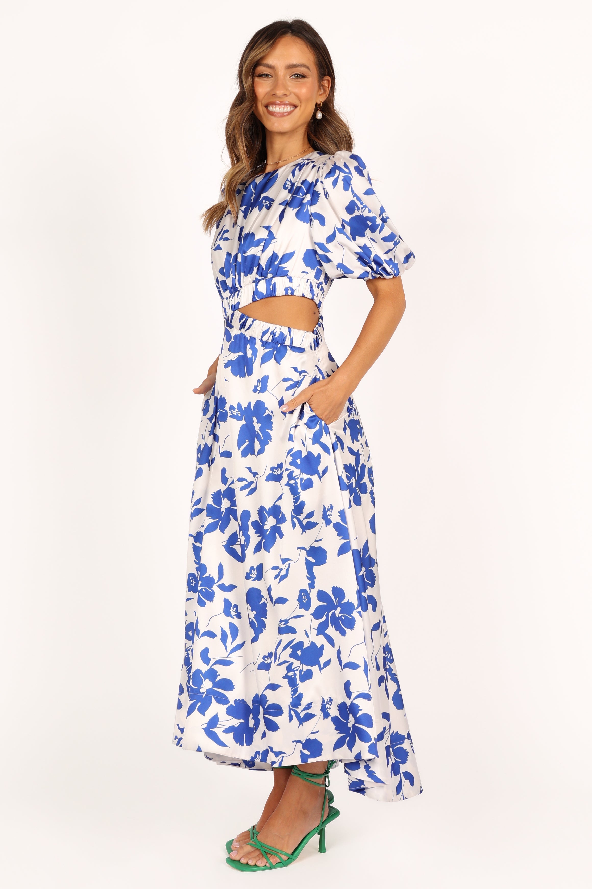 Aminah Puff Sleeve Dress - Blue Floral