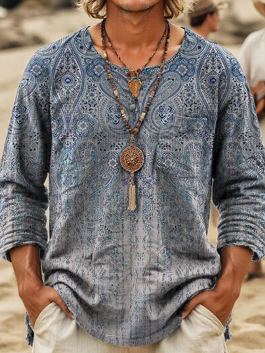 Men's Casual Vintage Cotton‑Linen Long‑Sleeve Shirt