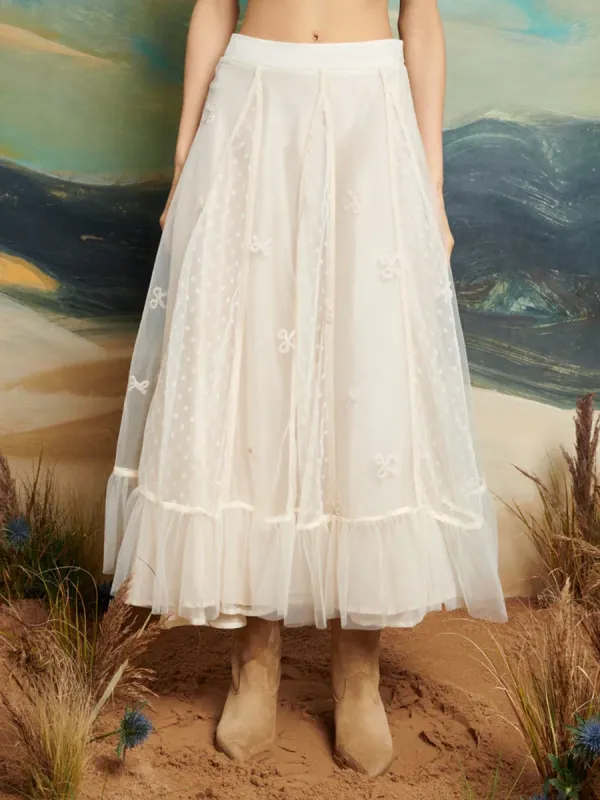 Tulle Ruffle Midi Skirt
