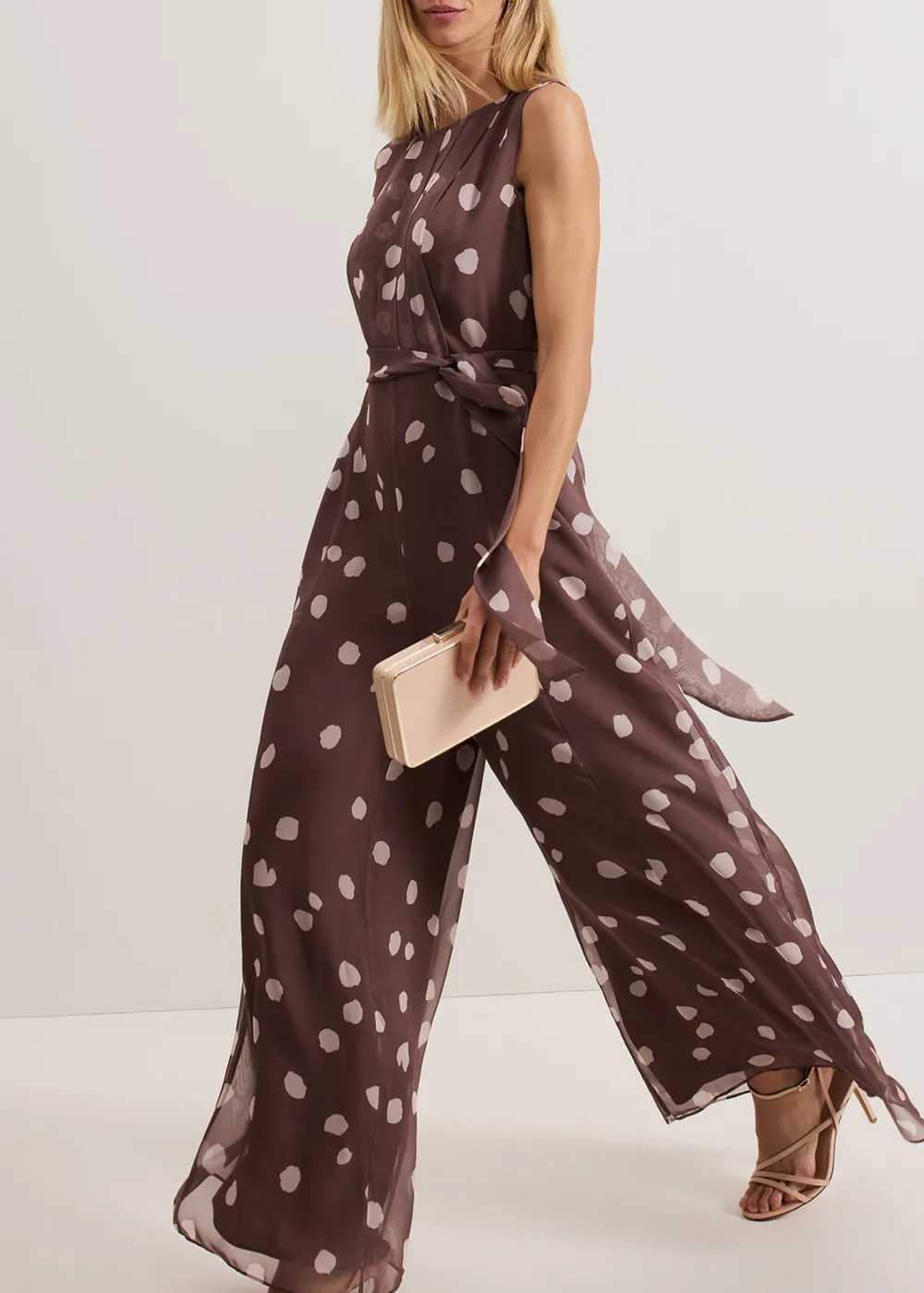 Casual Polka Dot Round Neck Sleeveless Dress