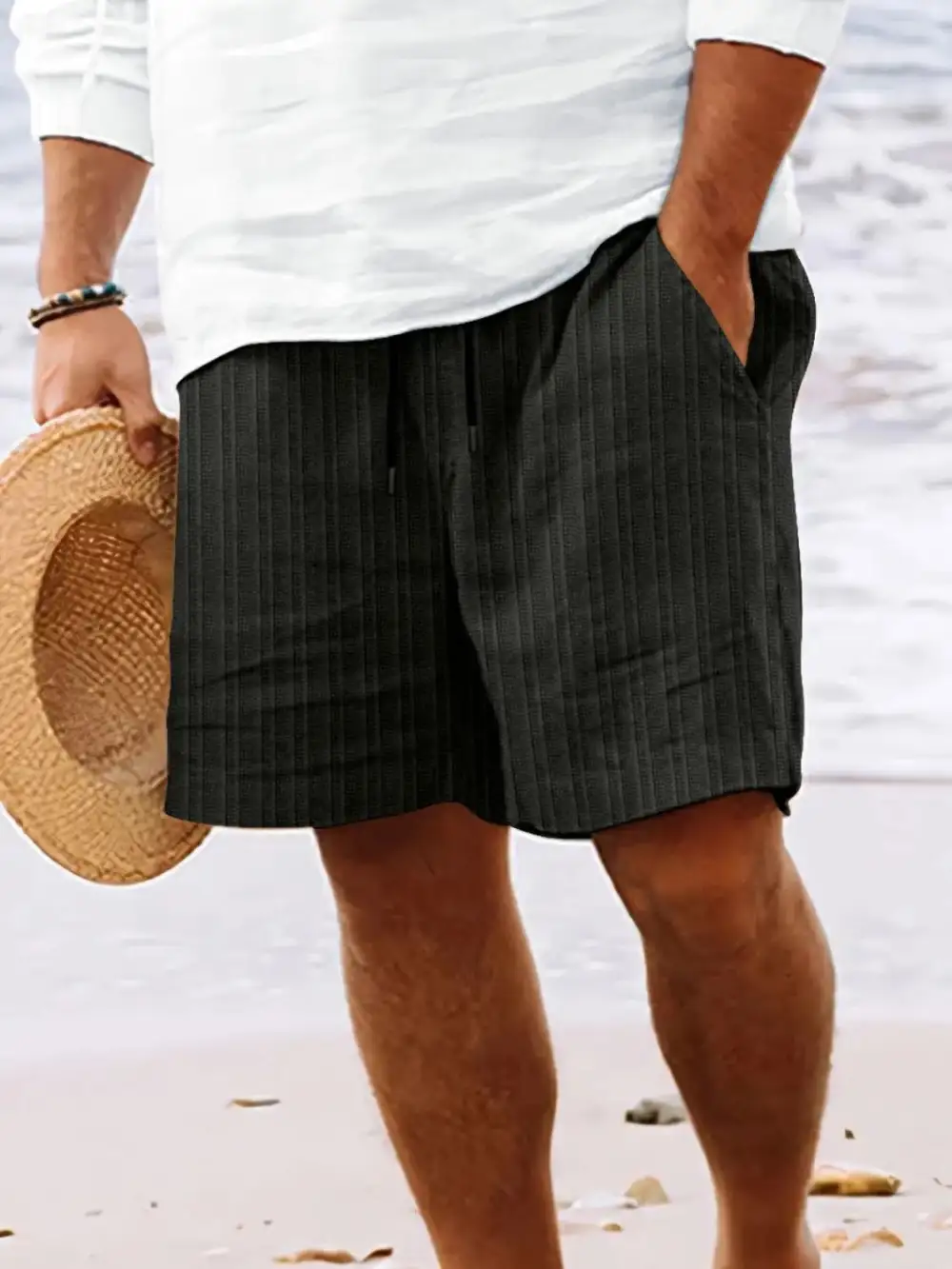 Drawstring Cotton Blend Casual Shorts