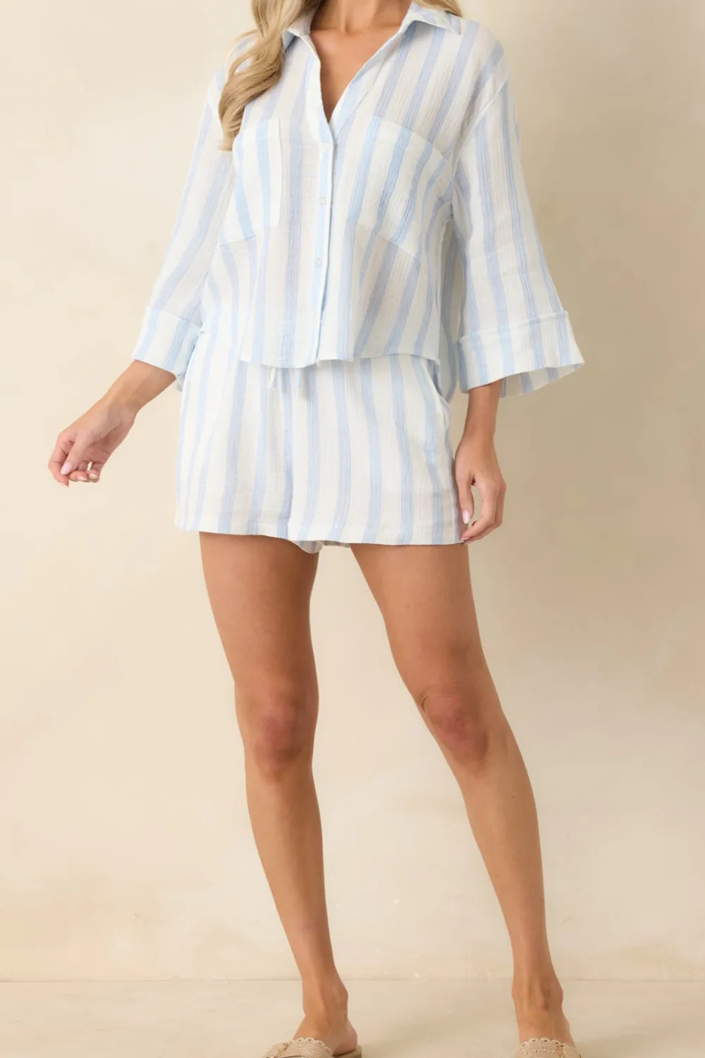 Airy Cotton Gauze Stripe Shorts