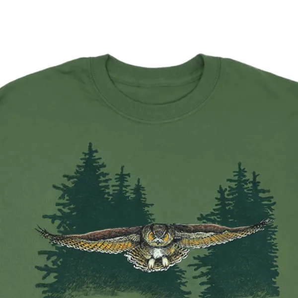 Owl Print Round Neck Long Sleeved T-Shirt