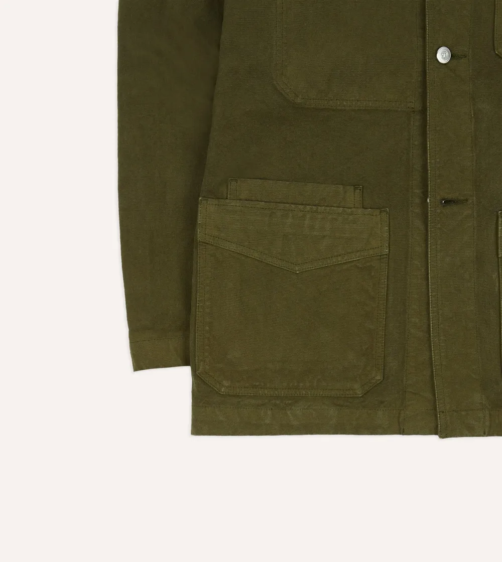 Olive Cotton Duck Canvas Five-Pocket Chore Jacket Casual Style