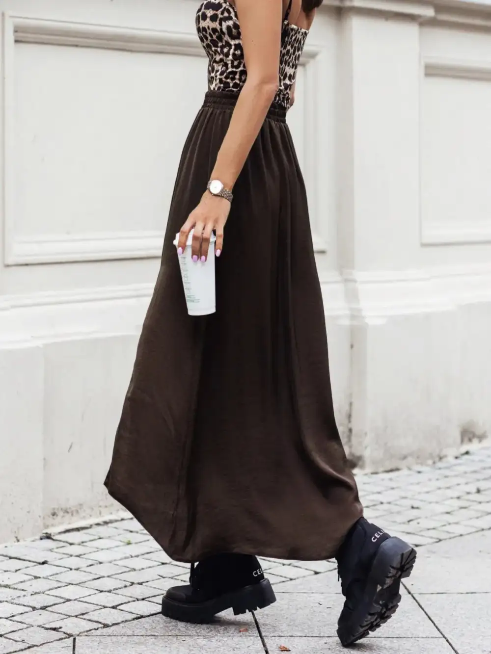 Side Slit Elastic Maxi Skirt