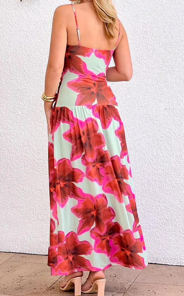 Modern Floral Print Maxi Dress