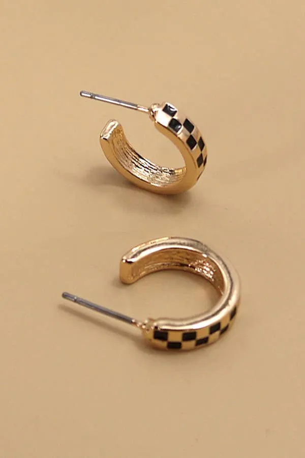 Checker Huggie Hoop Earrings