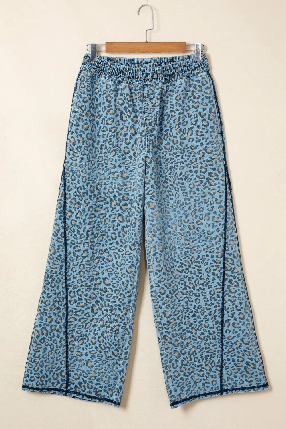 Wide Leg Drawstring Leopard Print Exposed Jeans