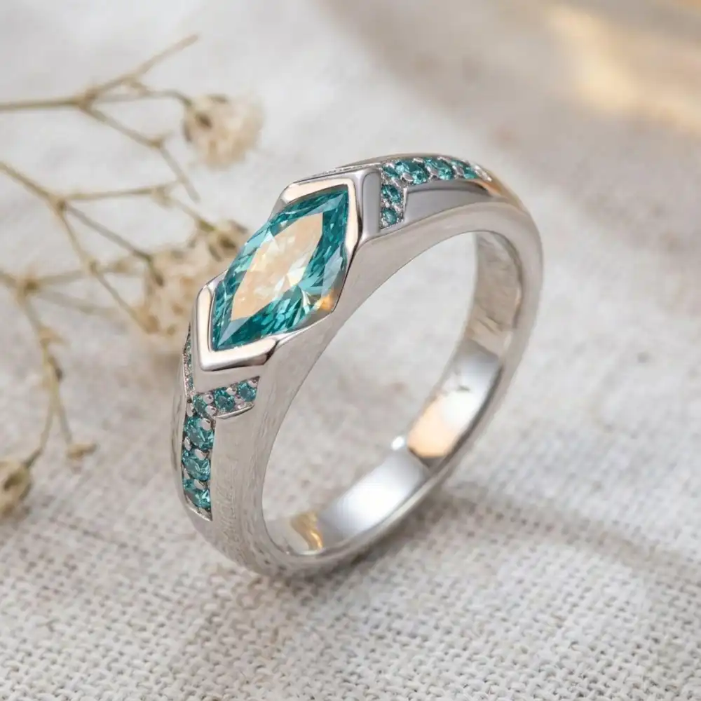 Marquise Teal Moissanite Ring