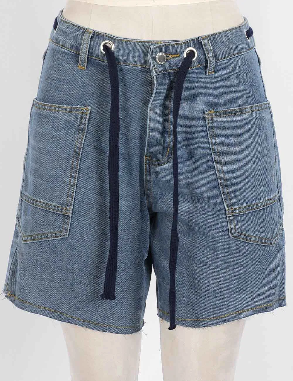 Drawstring Waist Pocket Denim Shorts