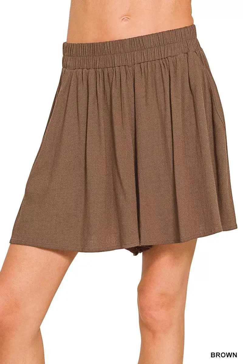 Everyday Woven Elastic Band Shorts with Pocket
