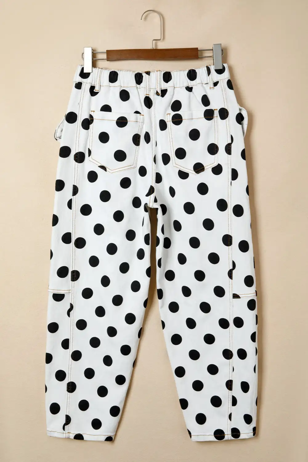 Modern Polka Dot Print Bow Detail Pocketed Jeans