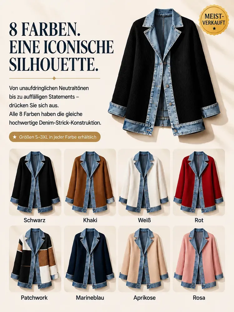 Denim Patchwork Cardigan Faux Two-Piece Set | Women's Cotton Cardigan