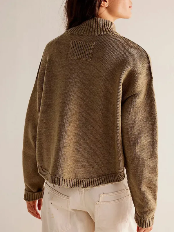 Knit Upright Collar Cardigan