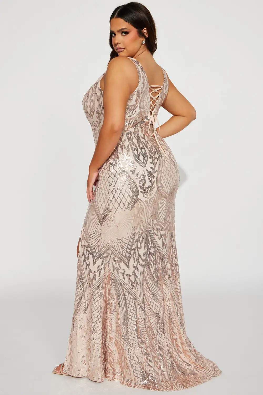 Diva On The Move Sequin Maxi Dress - Rose Gold