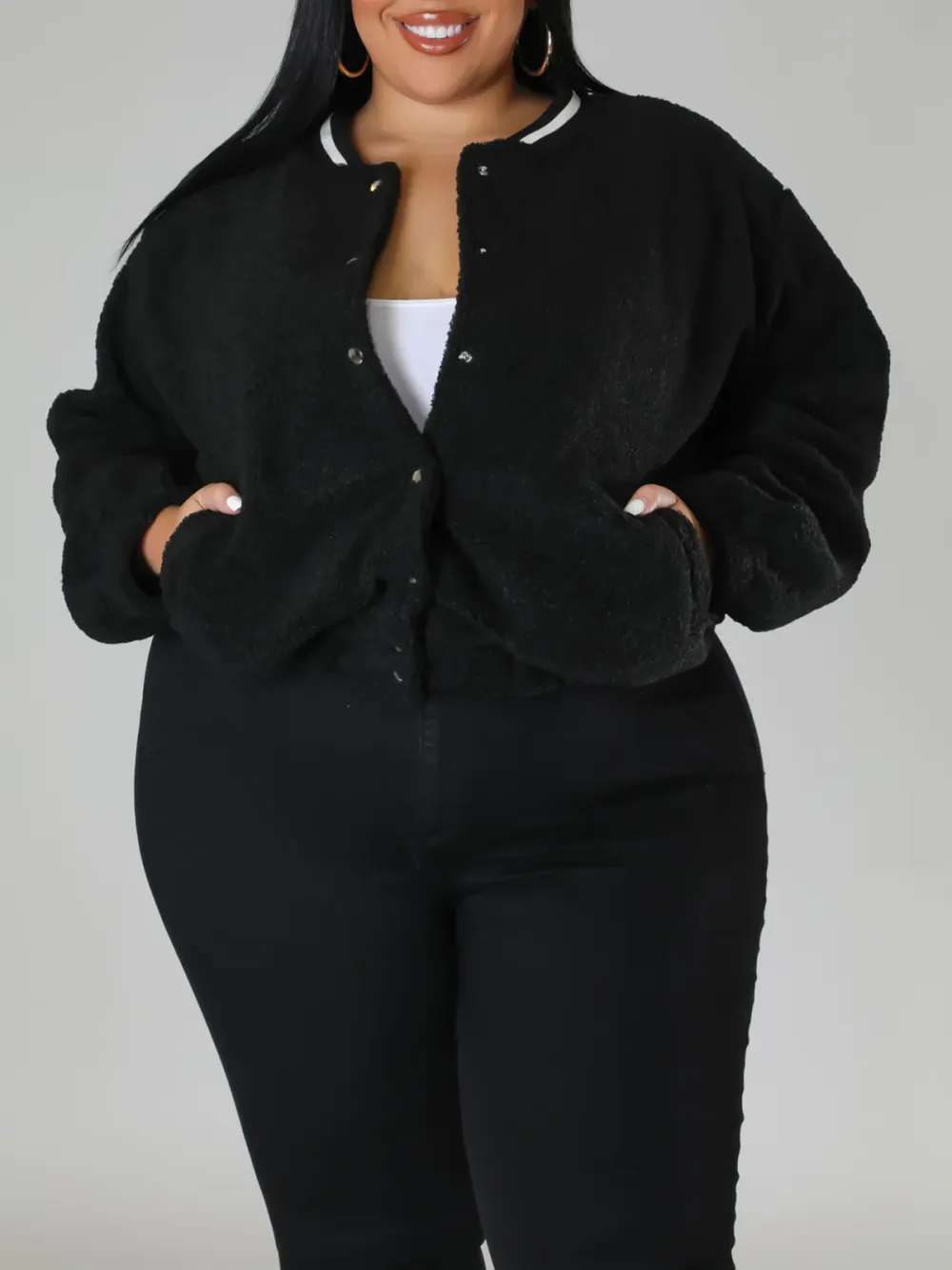 Plus-Size Fashion Women'S Solid Color Plush Coat