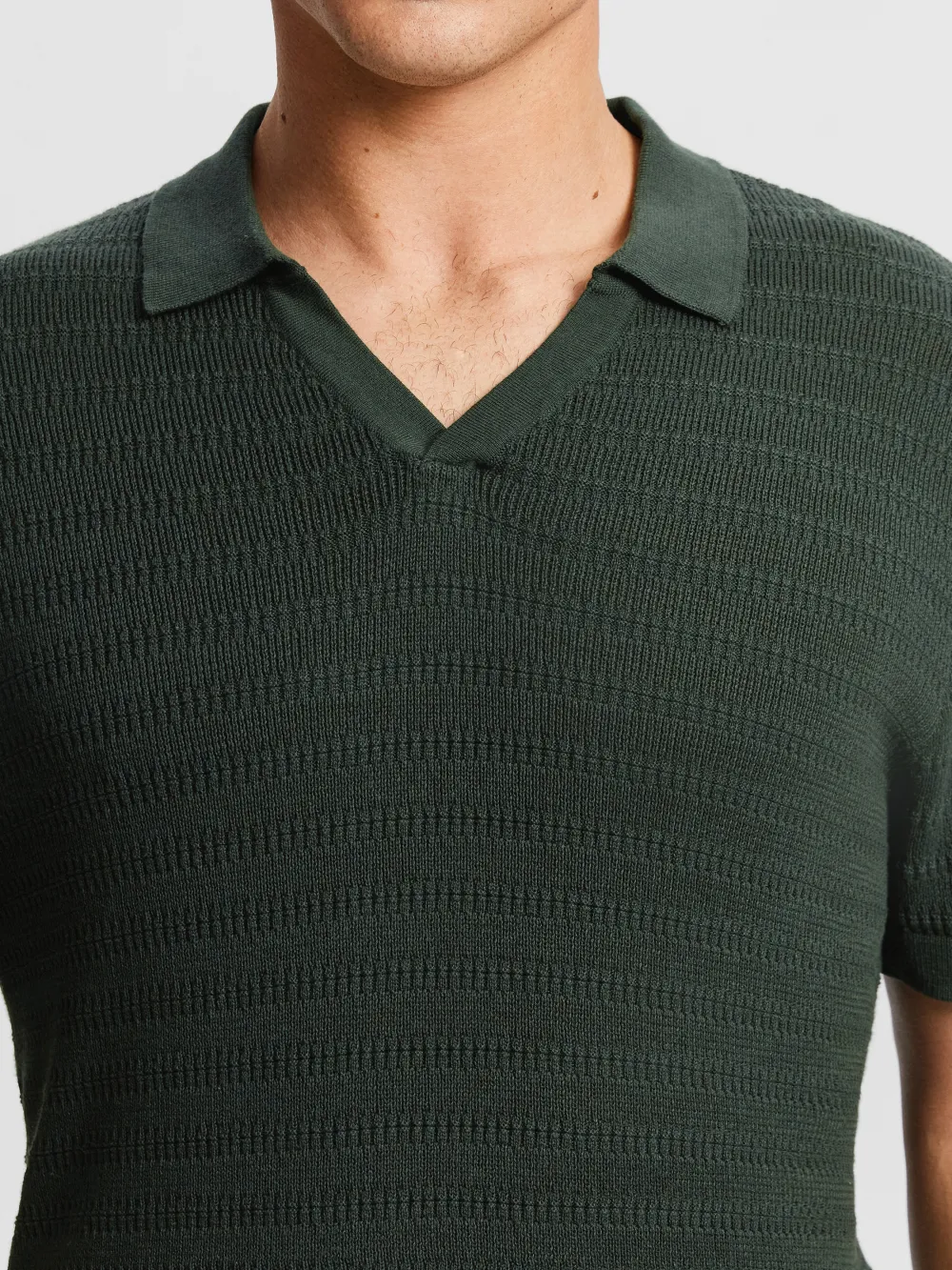 Dark Green Short Sleeve Ribbed Knit Polo Shirt