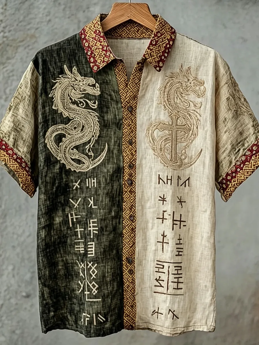 Men'S Casual Retro Western Faith Short Sleeved Shirt