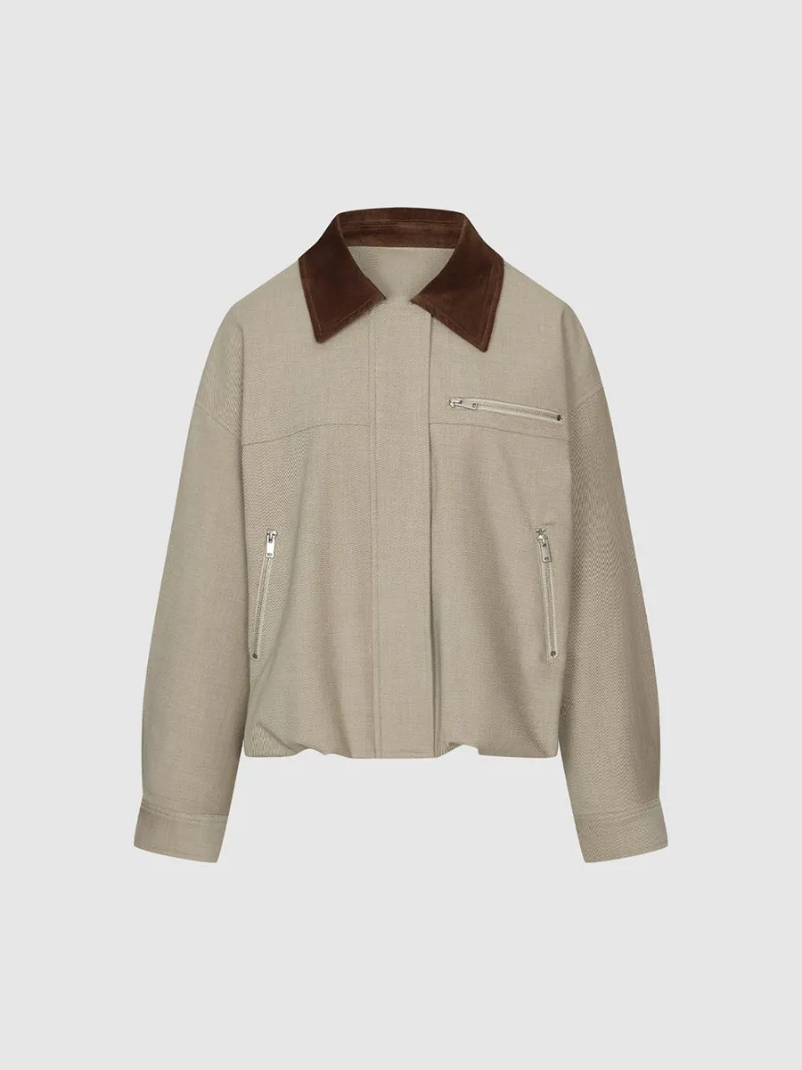 Ladies' Light Khaki Lapel Casual Style Jacket