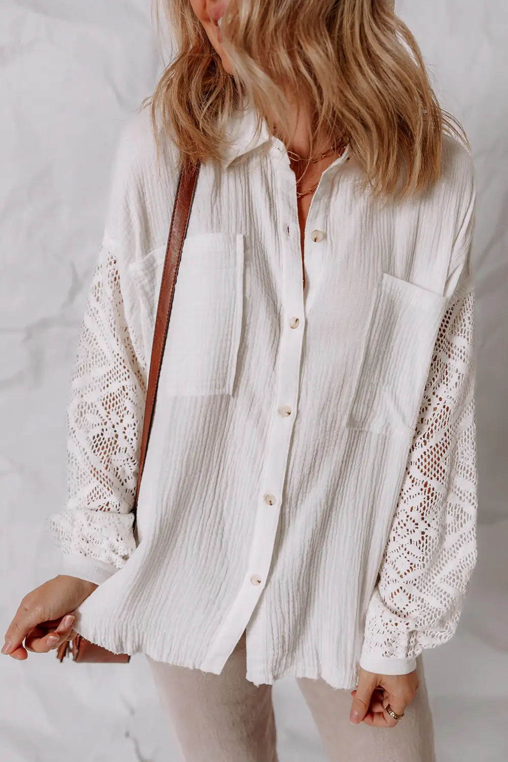 Lace Trim Patchwork Long Sleeve Shirt Blouse