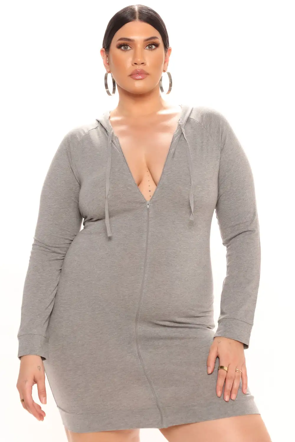 Look At Me Hooded Mini Dress - Grey