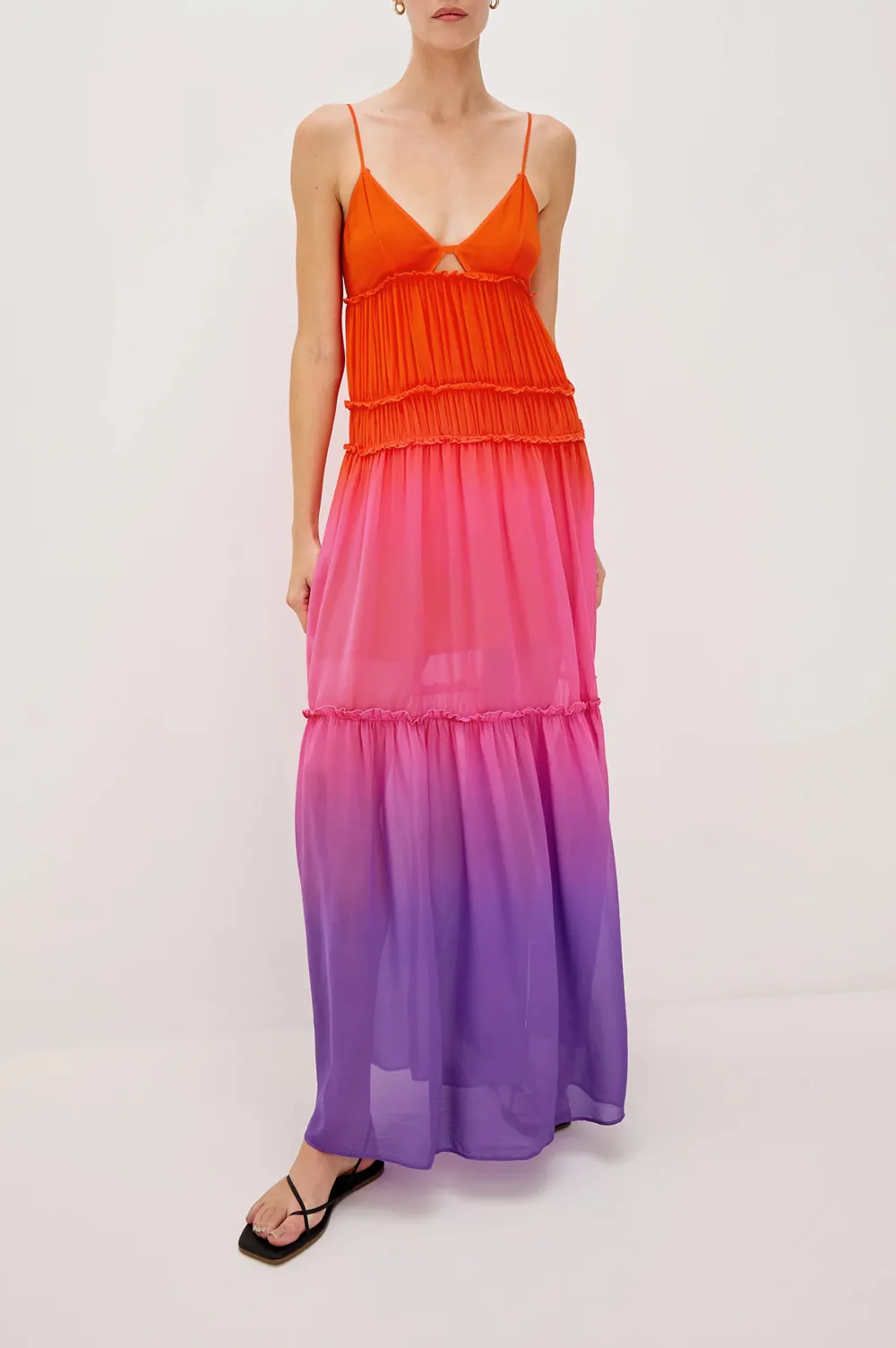 Gradient-Color V-Neck Casual Dress