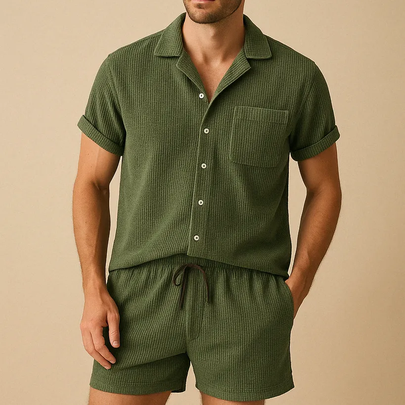 Corduroy Shirt Shorts Set