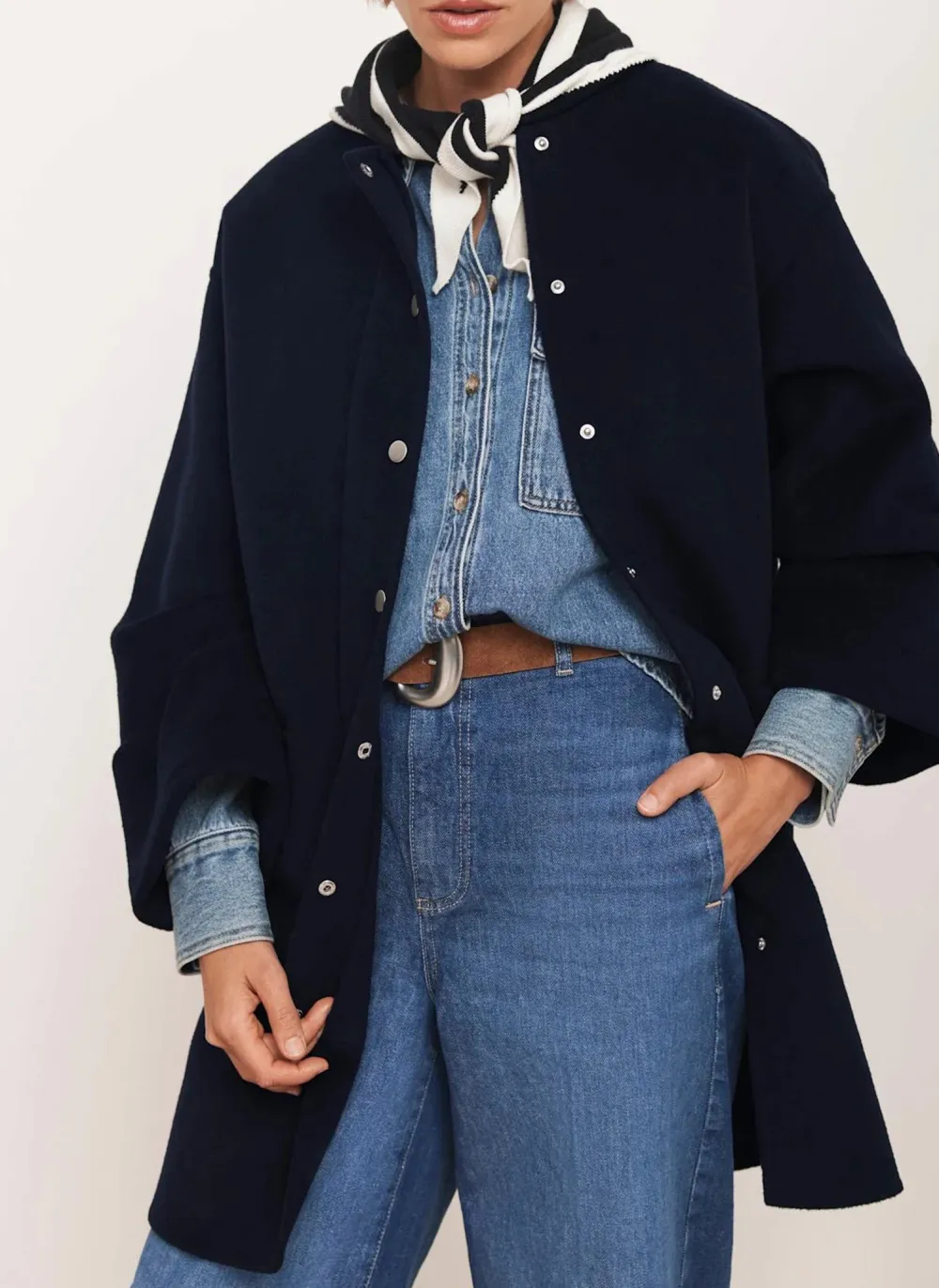 Casual Style Navy Wool Finished Coat