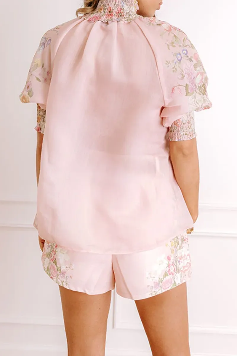 Fashionable Sweet Print Stand Collar Ladies Top