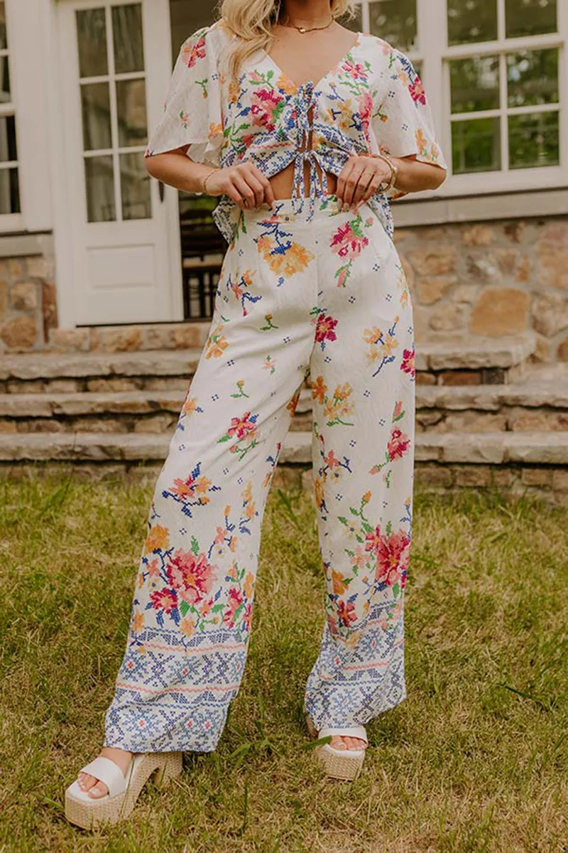 Pastoral Art Floral Ladies Loose Pants