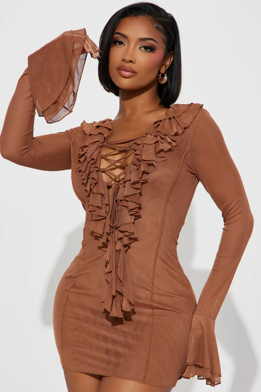 Summer In Paradise Mesh Mini Dress - Mocha