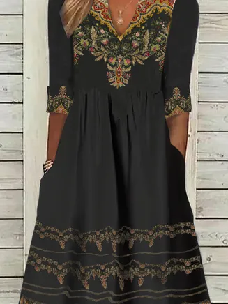 Women's V Neck half Sleeve Ethnic Jersey Casual Dress