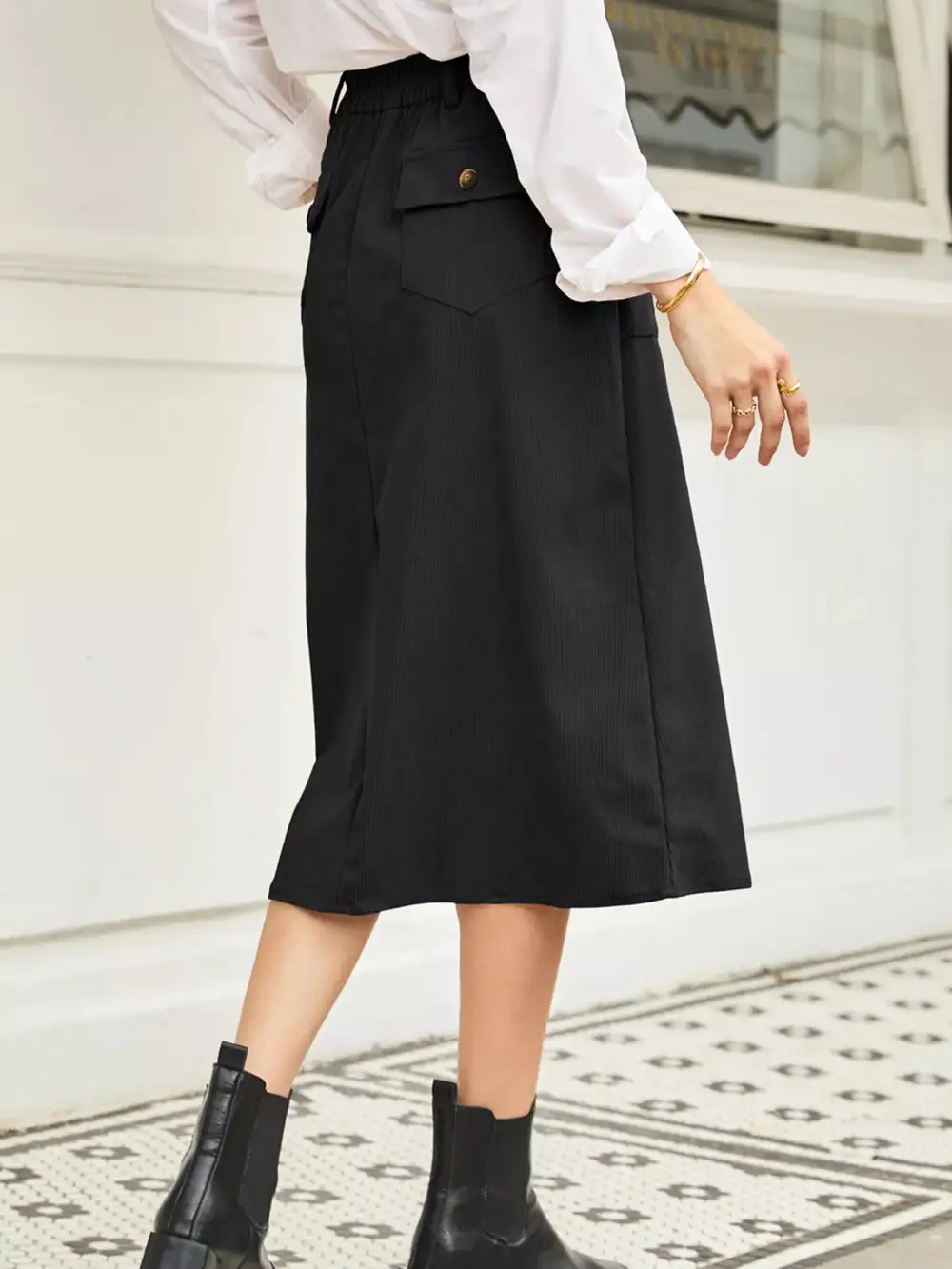 Side Slit High Waist Midi Skirt