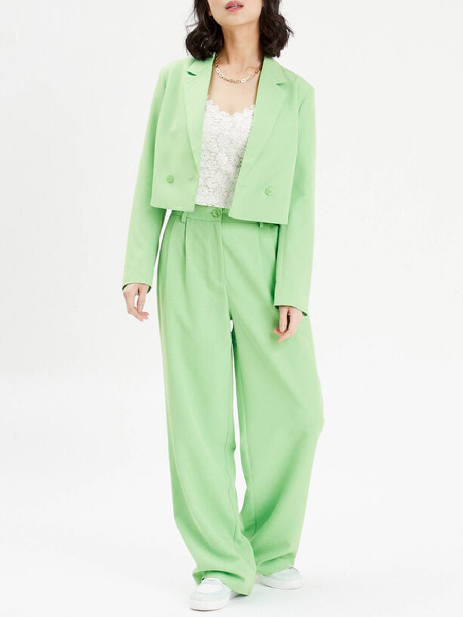 Pantalon large avec pinces vert femme