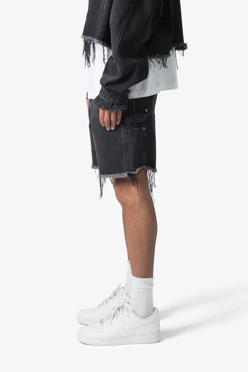 BLACK DISTRESSED DENIM SHORTS