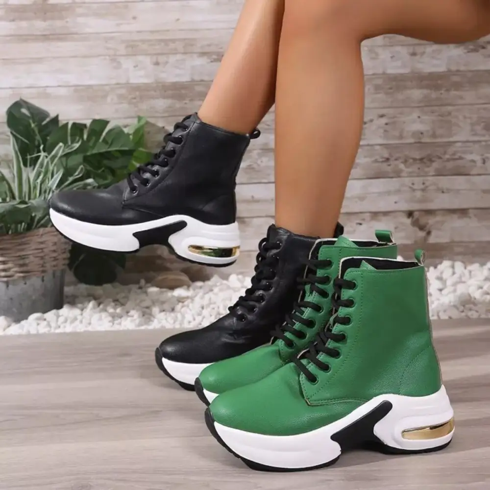 Modern Lace Up Platform Ankle Boots
