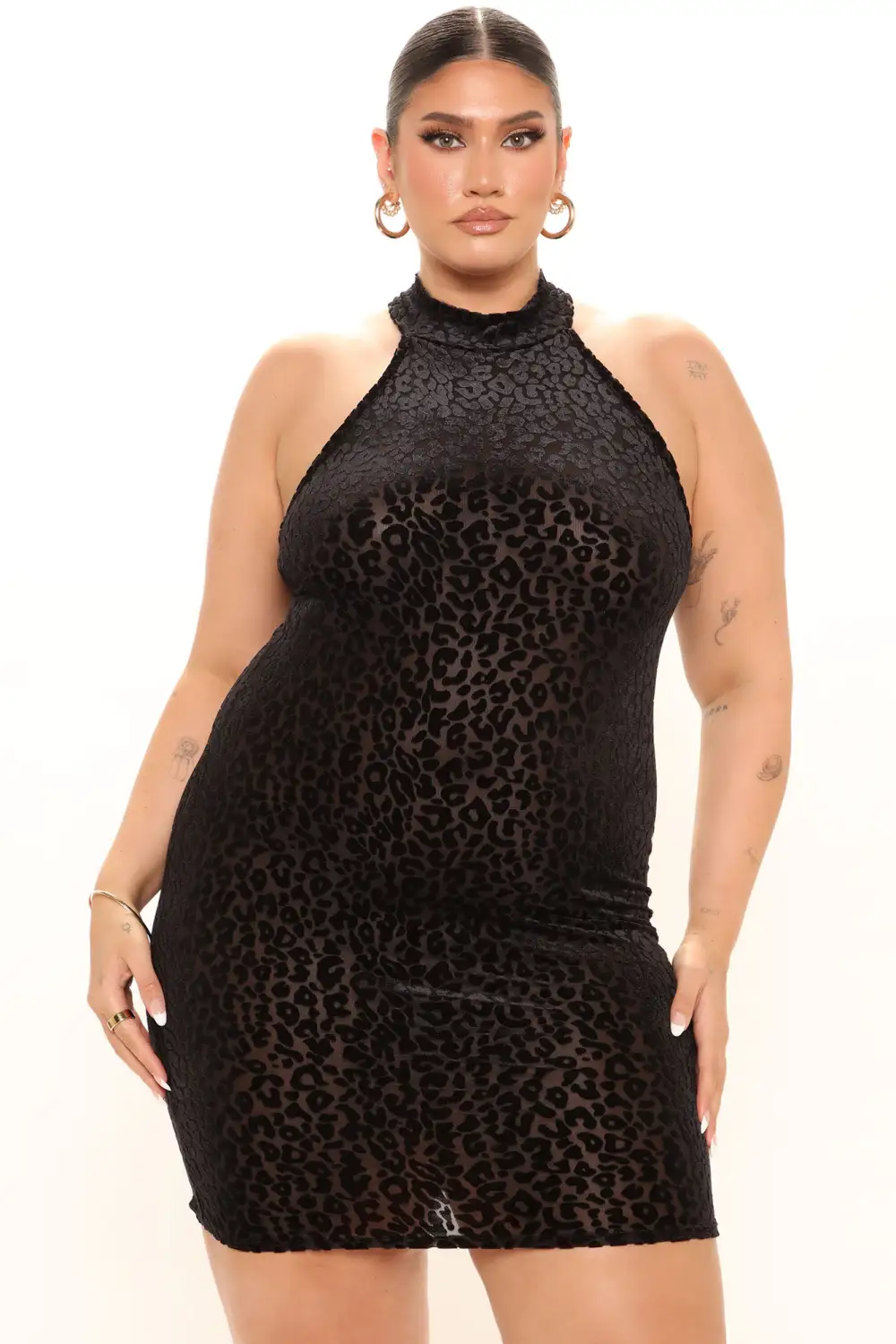Feline Babe Velvet Leopard Mini Dress - Black