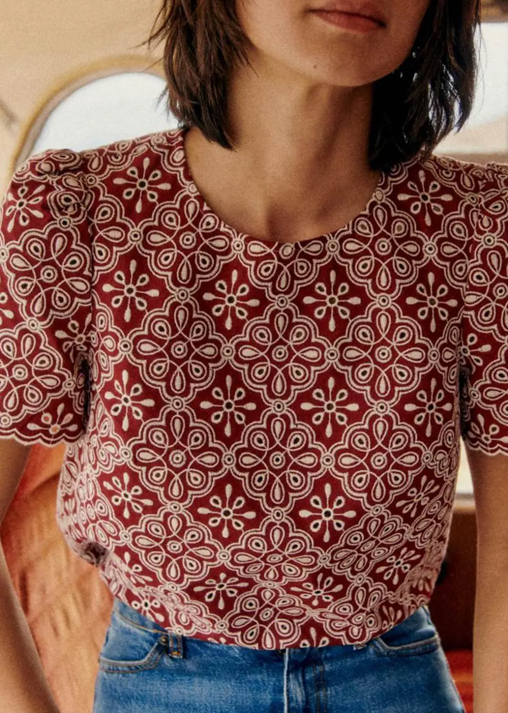 Short Sleeve Embroidered Blouse