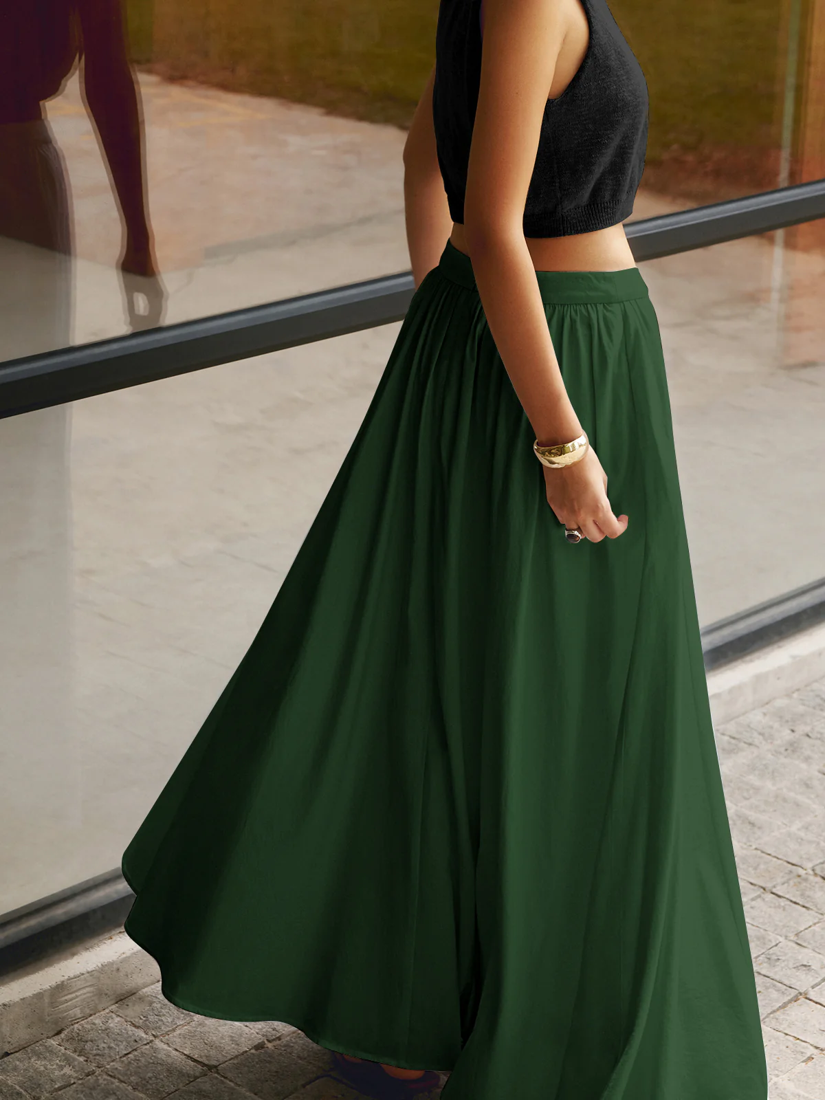 Linen Pleated Maxi Skirt