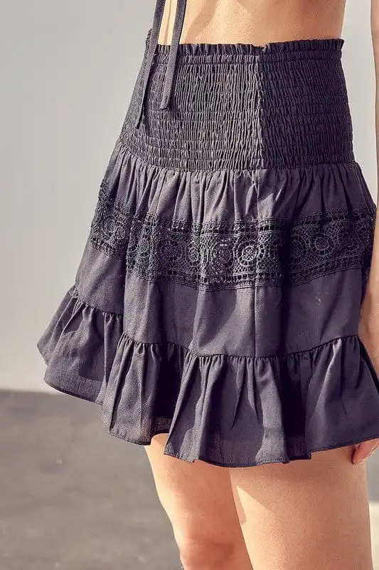 ??GYPSY FOX-Lace Trim Detail Skirt