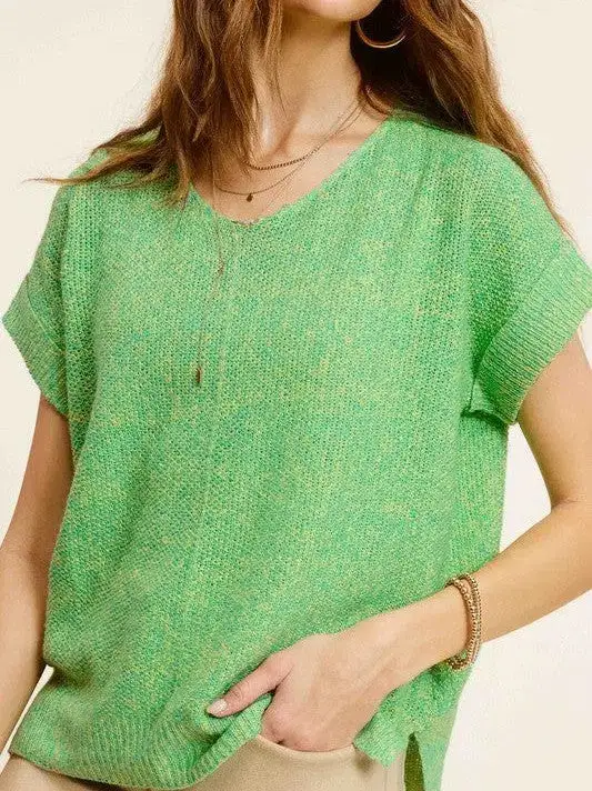 Classy and Fabulous Soft V-Neck Short Sleeve Sweater Top