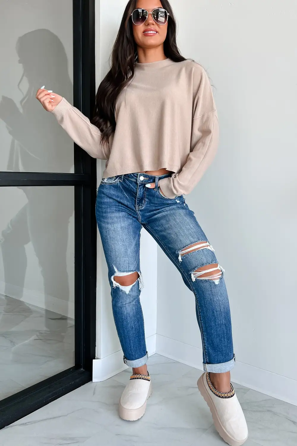 Tabitha Long Sleeve Zenana Top (Light Mocha)